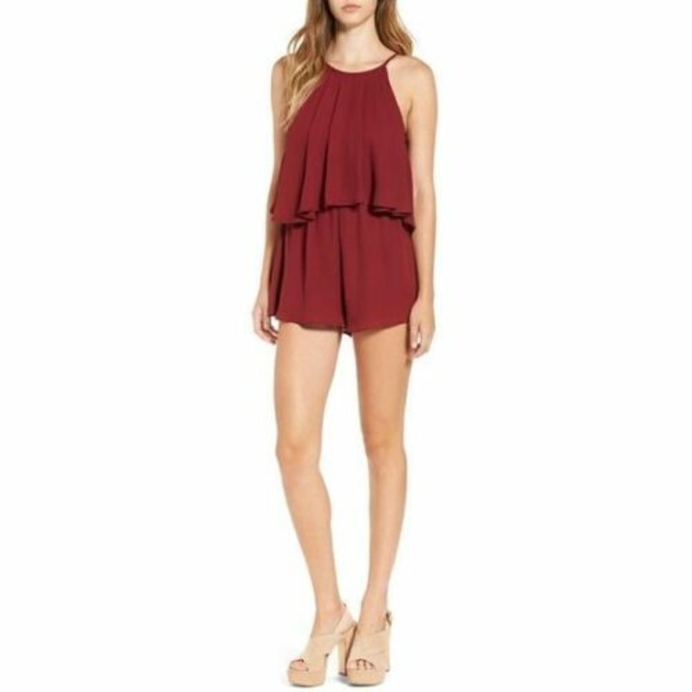 LEITH WOMENS BURGUNDY POPOVER ROMPER